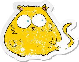 retro distressed sticker of a cartoon fat cat vector