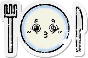 distressed sticker of a cute cartoon dinner plate vector