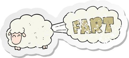 retro distressed sticker of a cartoon farting sheep vector