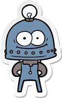 sticker of a happy carton robot with light bulb vector