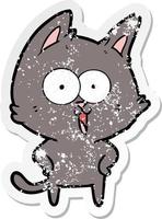 distressed sticker of a funny cartoon cat vector