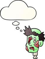 cartoon zombie head and thought bubble in smooth gradient style vector