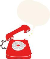 cartoon old telephone and speech bubble in retro style vector