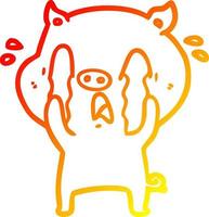 warm gradient line drawing crying pig cartoon vector