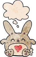 cute cartoon rabbit with love heart and thought bubble in grunge texture pattern style vector