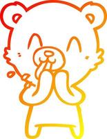 warm gradient line drawing rude cartoon bear vector