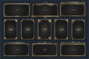 gold vintage frame collection, decorative border set, patterned design elements, frame vector isolated on black background