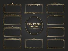 Rectangle gold frame decoration set, vintage and luxury calligraphy border frame vector