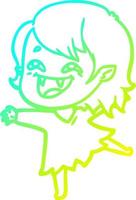 cold gradient line drawing cartoon laughing vampire girl vector