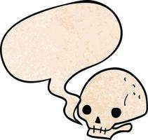 cartoon spooky skull and speech bubble in retro texture style vector