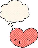 cartoon heart with face and thought bubble in comic book style vector