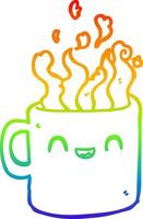 rainbow gradient line drawing cartoon hot cup of coffee vector