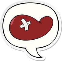 cartoon injured gall bladder and speech bubble sticker vector