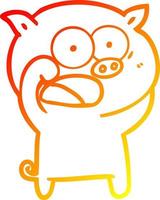 warm gradient line drawing cartoon pig shouting vector