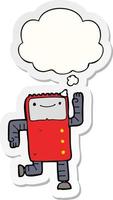 cartoon robot and thought bubble as a printed sticker vector