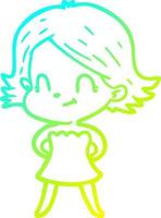 cold gradient line drawing cartoon friendly girl vector
