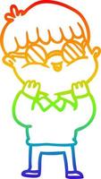 rainbow gradient line drawing cartoon boy wearing spectacles vector