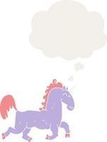 cartoon unicorn and thought bubble in retro style vector