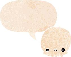 cartoon skull and speech bubble in retro textured style vector
