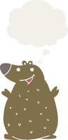 cartoon happy bear and thought bubble in retro style vector