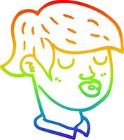 rainbow gradient line drawing cartoon of boys face vector