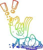 rainbow gradient line drawing cartoon chicken laying egg vector