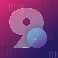 Glass morphism effect. Transparent frosted acrylic shape number 9 on purple blue gradient bacground Realistic glassmorphism matte plexiglass rectangle shapes. Futuristic style banner. Vector