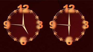 Clock glassmorphism effect. Set 3d style round timer Gold clock face and hands for mobile app design. Business icon. Modern concept background. Indication of time. Vector illustration