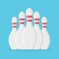 Bowling pin in flat style. Bowling pin group. Skittles with red stripes. vector