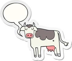 cartoon cow and speech bubble sticker vector