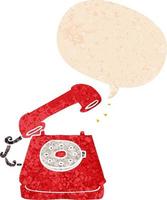 cartoon old telephone and speech bubble in retro textured style vector