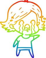 rainbow gradient line drawing cartoon woman crying vector