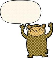 cute cartoon bear and speech bubble in comic book style vector