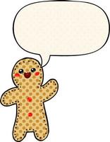 cartoon gingerbread man and speech bubble in comic book style vector