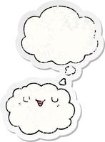 cartoon cloud and thought bubble as a distressed worn sticker vector