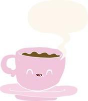 cartoon hot cup of coffee and speech bubble in retro style vector