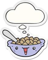 cute cartoon bowl of cereal and thought bubble as a printed sticker vector