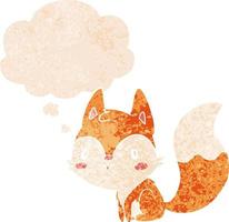 cartoon fox and thought bubble in retro textured style vector