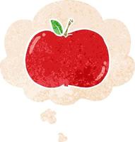 cartoon apple and thought bubble in retro textured style vector