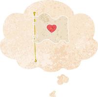 cartoon flag with love heart and thought bubble in retro textured style vector