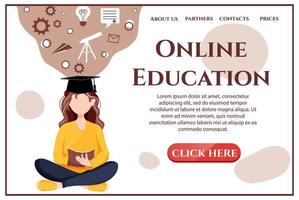 Online education. Vector stock illustration. Learning from home. Webinar. Style without a face. Dashboard. Site page