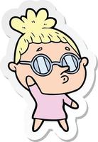 sticker of a cartoon woman wearing glasses vector