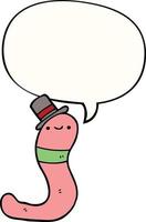 cute cartoon worm and speech bubble vector