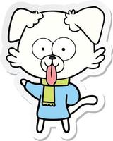sticker of a cartoon dog in winter clothes vector