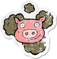 retro distressed sticker of a dirty pig cartoon vector