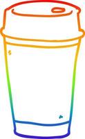 rainbow gradient line drawing cartoon coffee cup vector