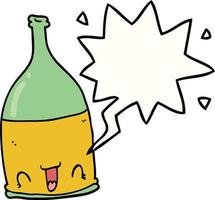 cartoon wine bottle and speech bubble vector