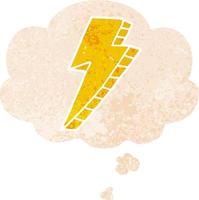 cartoon lightning bolt and thought bubble in retro textured style vector