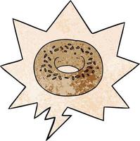 donut de dibujos animados y burbuja de habla en estilo de textura retro vector