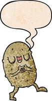 cartoon happy potato and speech bubble in retro texture style vector